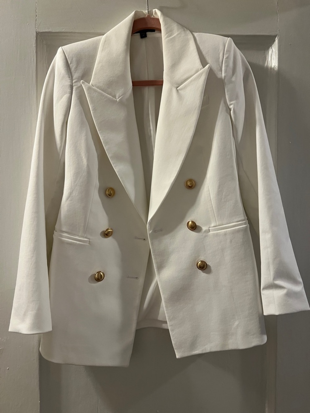 Express Ivory Double-Breasted Blazer with Gold Buttons